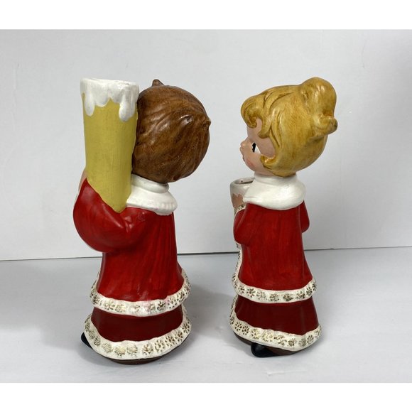 Vintage Ceramic Candle Holders Carolers Choir Girl & Boy Christmas Decor Mcm - Picture 5 of 9
